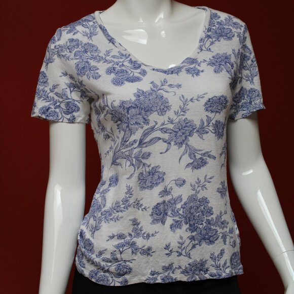 Cynthia Rowley Blue Floral Linen Shirt - Picture 1 of 10